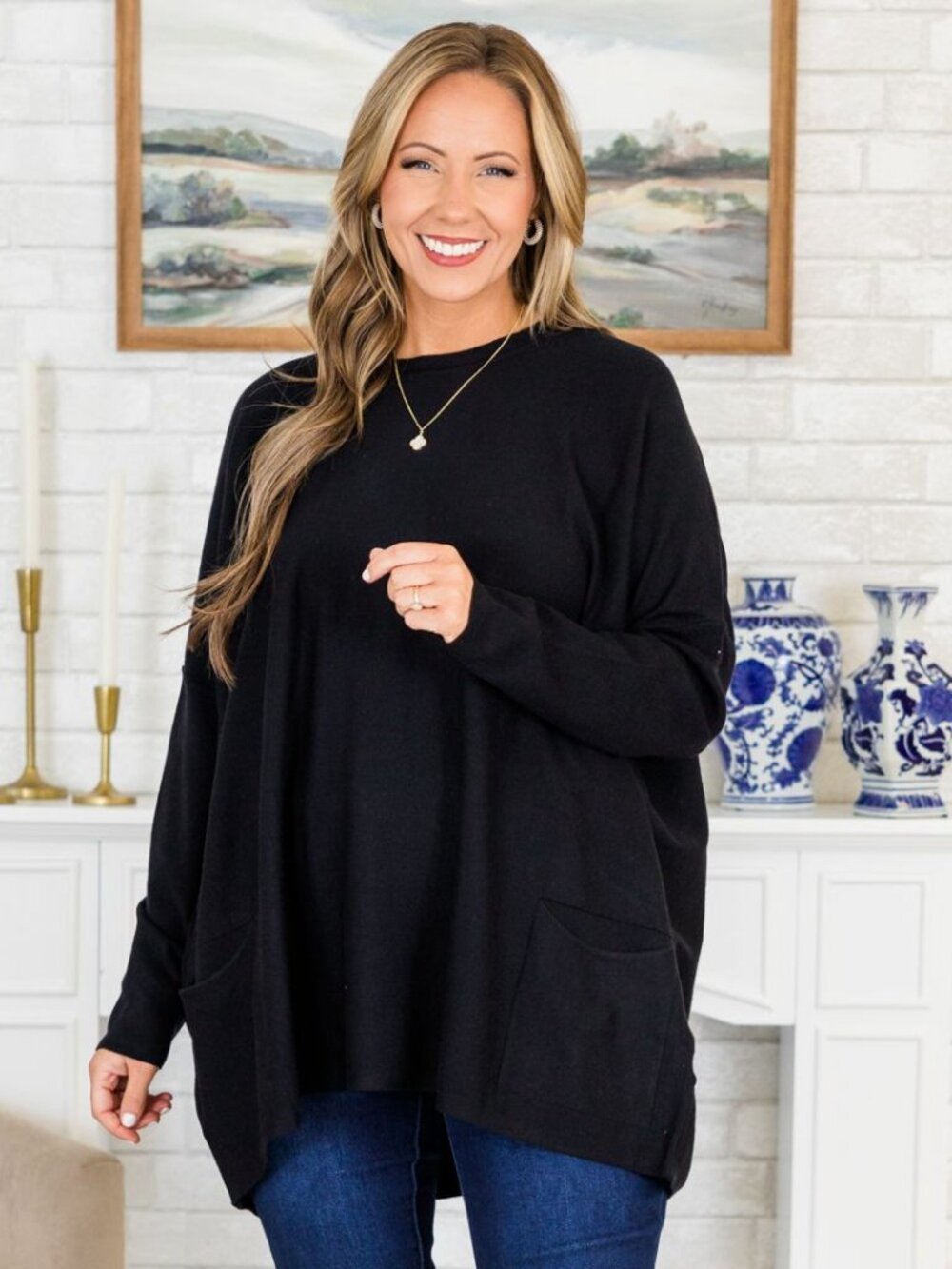 Chic Soul I Snow Whispers Tunic Sweater, Black